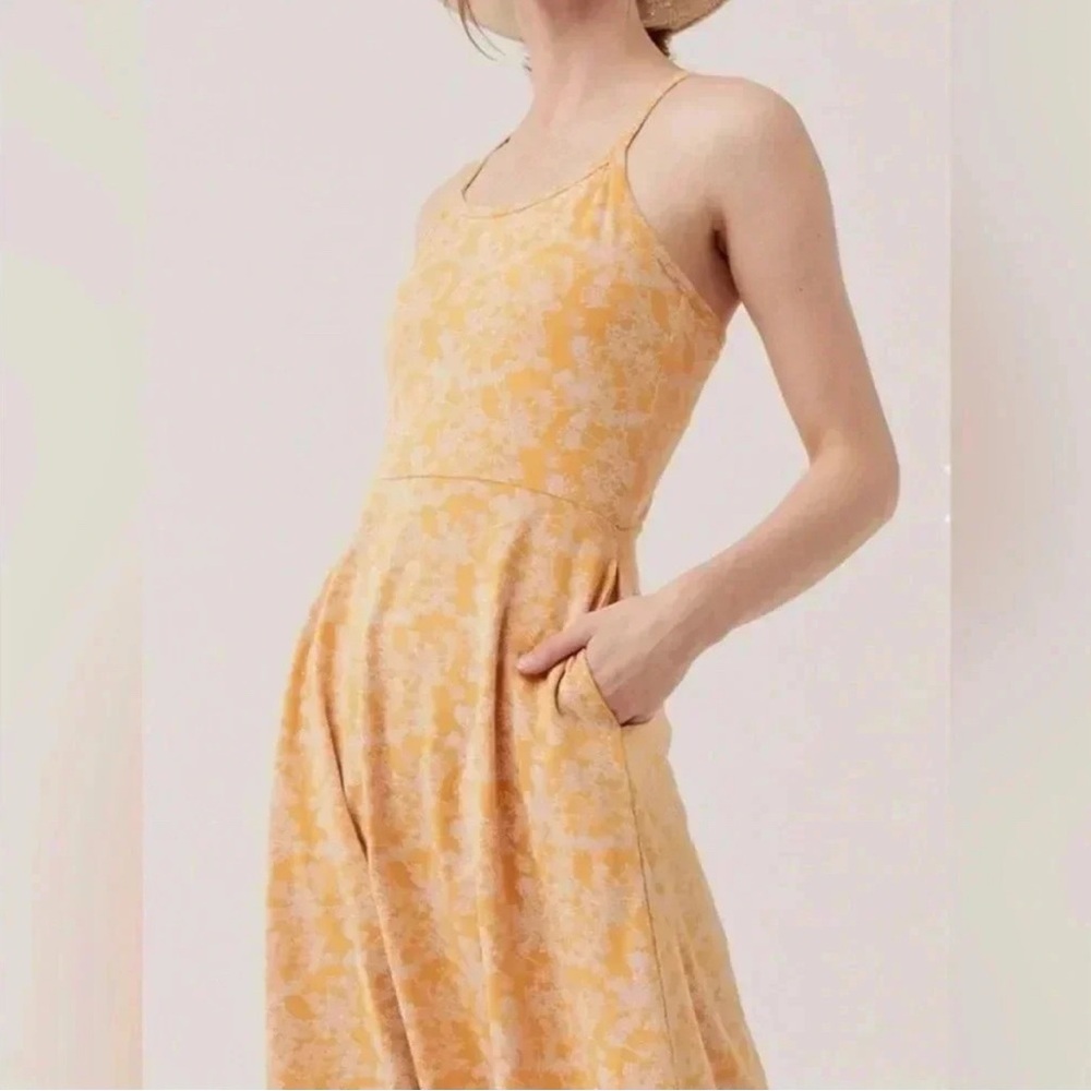 PACT Yellow Floral Fit And Flare Organic Cotton Midi Dress